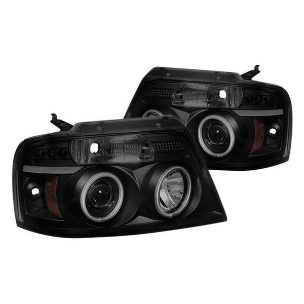 Whole-In-One Black & Smoke Projector Headlights V 2 CCFL Halogen LED for 2004-2008 Ford F150 - Black WH3835997